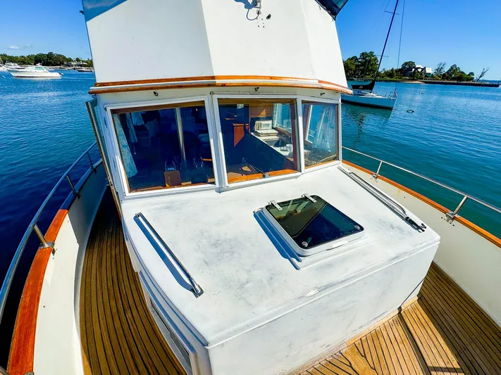 4796tw Yacht Photos Pics 1988 Grand Banks 42 Classic yacht on calm water, showcasing deck and cabin windows.