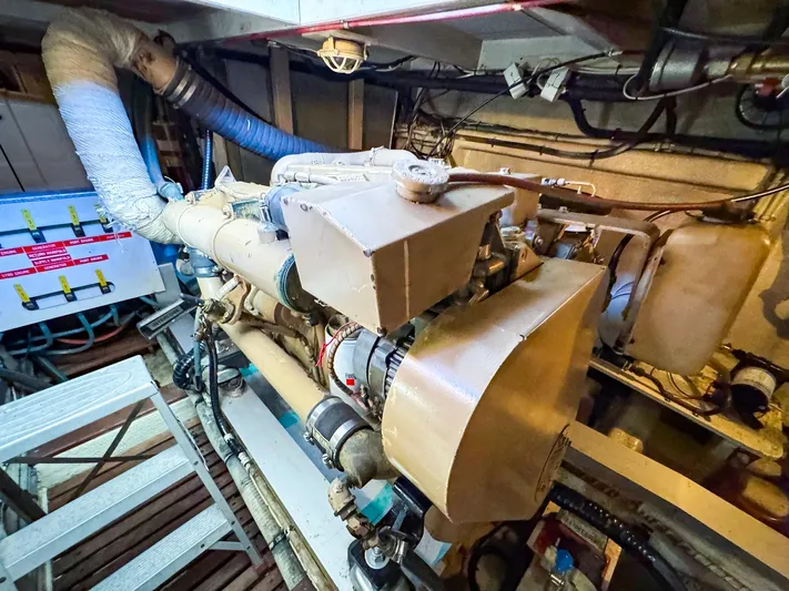 4796tw Yacht Photos Pics Engine room of 1988 Grand Banks 42 Classic yacht, showcasing mechanical components.