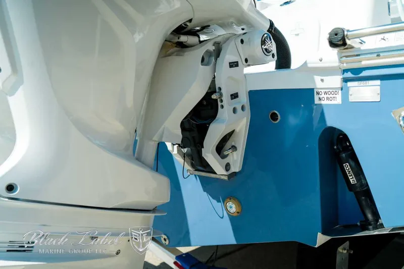 Black Label Marine Yacht Photos Pics 2025 Sea Fox 268 Commander boat engine mount detail, showcasing durable construction.