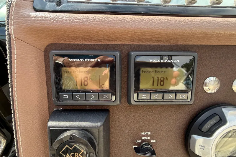  Yacht Photos Pics Volvo Penta engine hour meters showing 118 hours on a Cobalt 323, 2013 model.