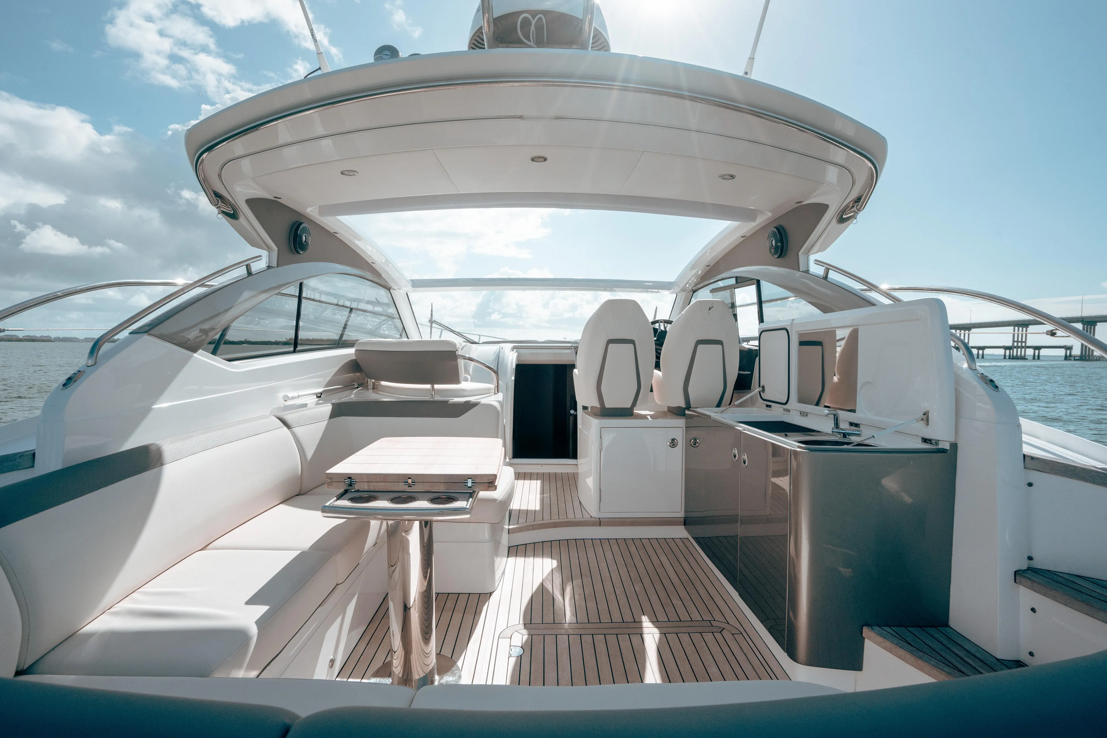 Angeliki Yacht Photos Pics Luxurious 2021 Princess V40 yacht interior with modern seating and sleek design.