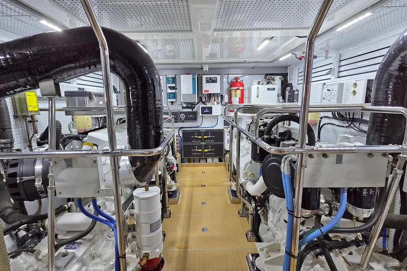 Suertudo Yacht Photos Pics Engine room of 2020 Outer Reef Yachts 720 Motoryacht, featuring advanced machinery and equipment.