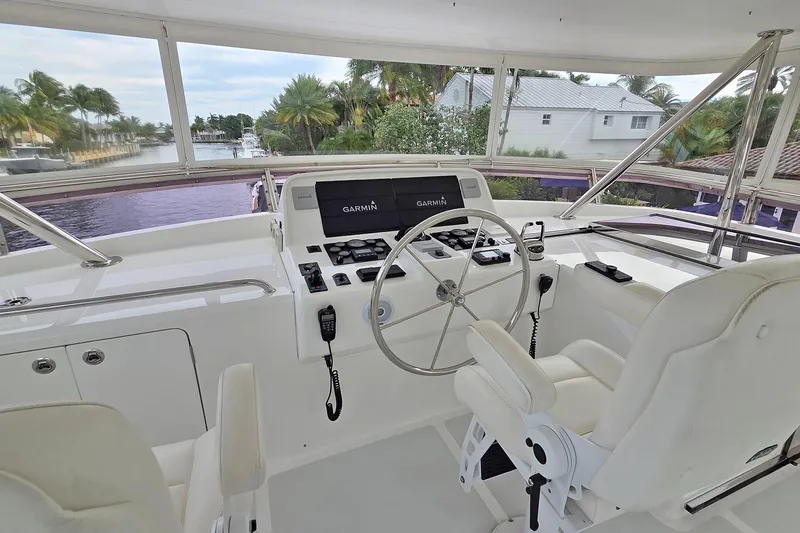 Suertudo Yacht Photos Pics Helm of 2020 Outer Reef Yachts 720 Motoryacht with Garmin navigation system.