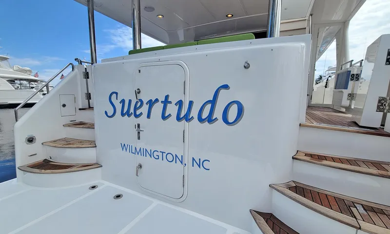 Suertudo Yacht Photos Pics 2020 Outer Reef Yachts 720 Motoryacht, named "Suertudo," docked in Wilmington, NC.