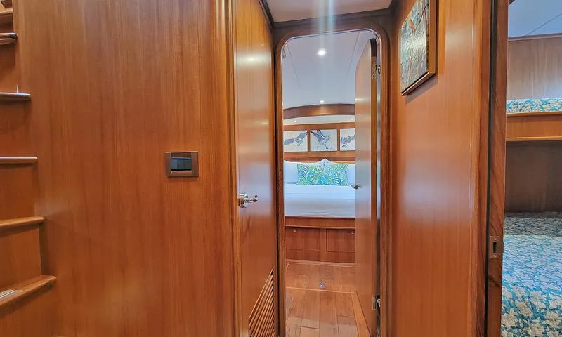 Suertudo Yacht Photos Pics Luxurious wood interior of 2020 Outer Reef Yachts 720 Motoryacht cabin.
