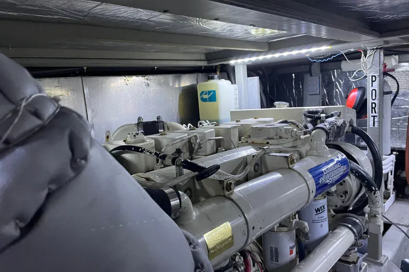  Yacht Photos Pics Engine room of 1988 Tollycraft 40 Sundeck Motor Yacht, featuring mechanical components.