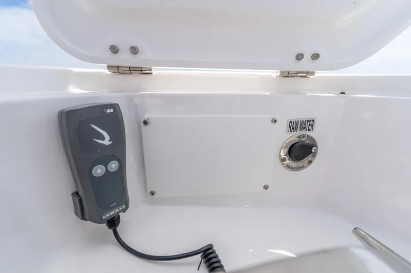 Golden Hour Yacht Photos Pics 2021 Everglades 395 Center Console boat control panel with raw water washdown feature.