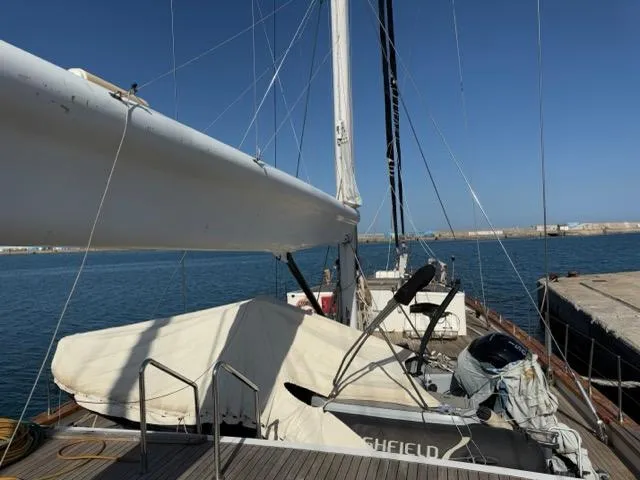 42 M Custom Made Motorsailor Yacht Photos Pics Custom Made 42 M Motorsailor, 2006, docked at a marina with clear blue skies.