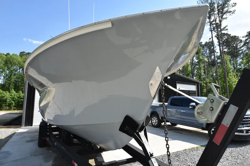 Double Trouble Yacht Photos Pics Custom Carolina 28 Cape Lookout boat on trailer, 2007 model, repowered in 2019.