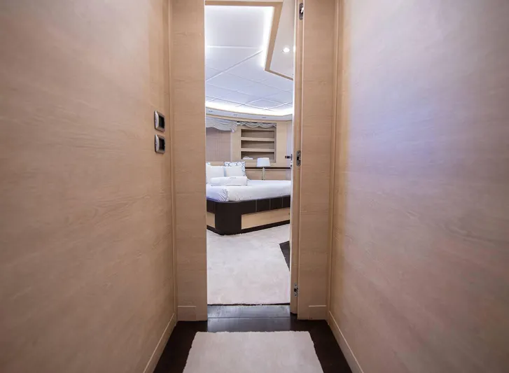 Grace Yacht Photos Pics Luxury bedroom interior on 2009 Astondoa 96 GLX yacht, featuring modern design and cozy ambiance.