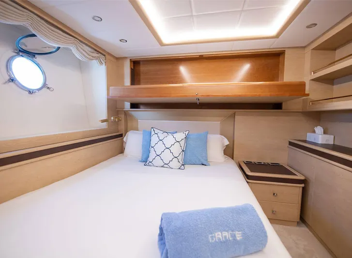Grace Yacht Photos Pics Luxurious cabin interior of 2009 Astondoa 96 GLX yacht with elegant bedding.