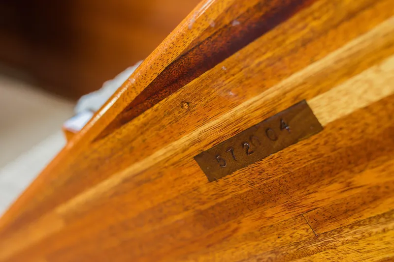 New School Yacht Photos Pics 1966 Chris-Craft Constellation wooden hull with engraved serial number.