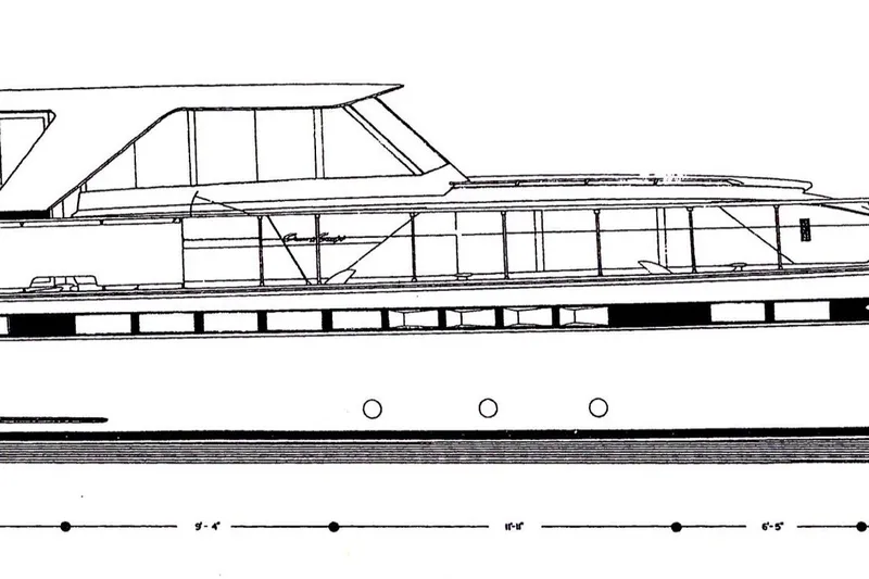 New School Yacht Photos Pics 1966 Chris-Craft Constellation yacht blueprint, side view illustration.