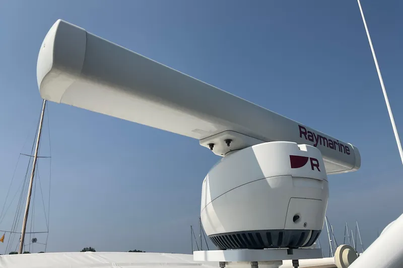  Yacht Photos Pics Raymarine radar on 2005 Azimut Fly 50 yacht against clear sky.