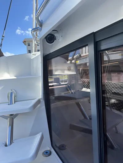 Encore Yacht Photos Pics Bali 4.1 yacht interior with stairs and security camera, 2020 model.