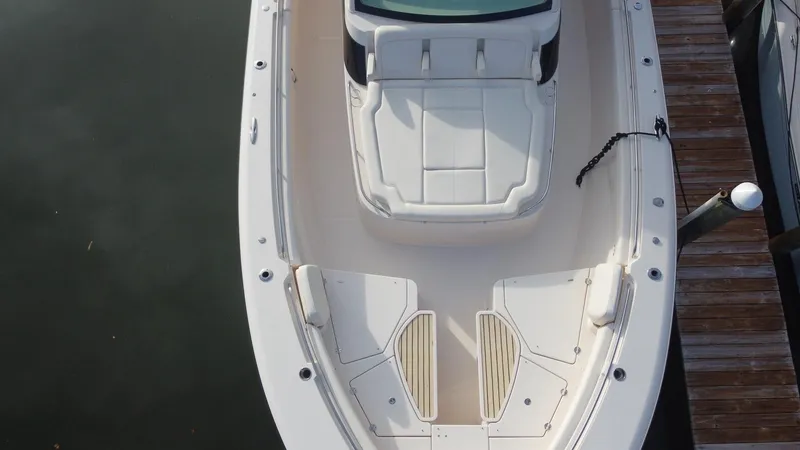  Yacht Photos Pics 2024 Grady-White Canyon 456 boat docked, aerial view of bow seating area.