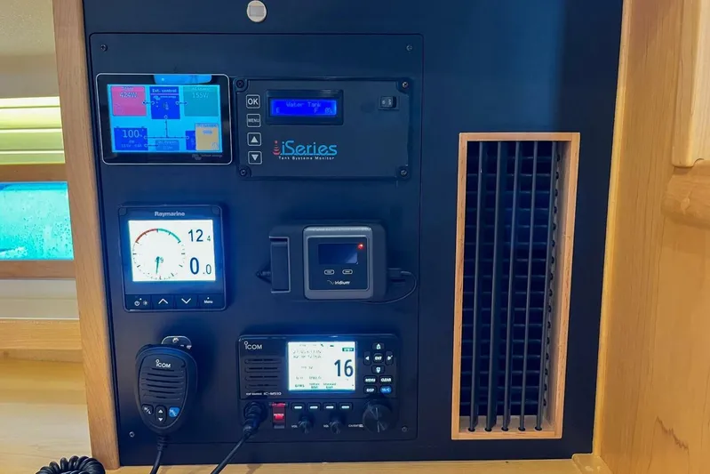  Yacht Photos Pics Control panel of 2023 Island Packet 439 yacht with navigation and communication systems.