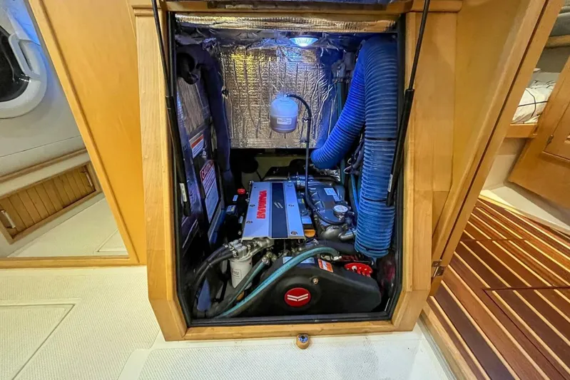  Yacht Photos Pics Engine compartment of 2023 Island Packet 439 sailboat, showcasing modern mechanical systems.