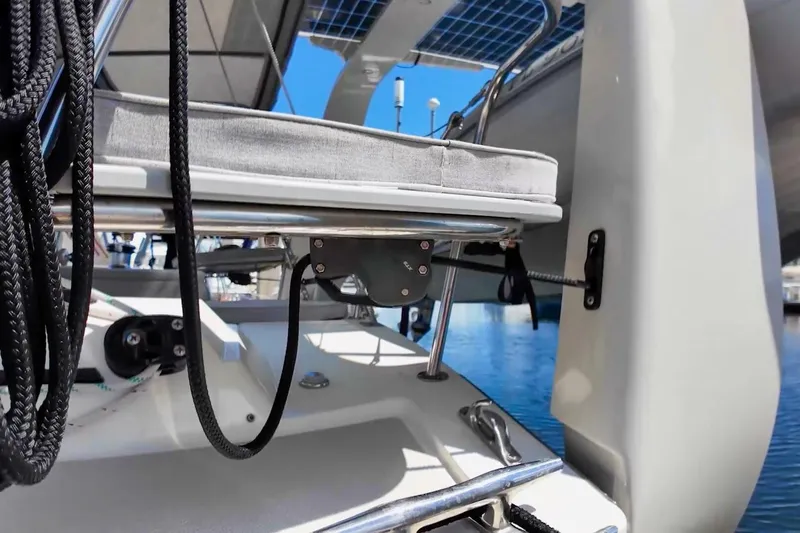  Yacht Photos Pics 2023 Island Packet 439 yacht deck with ropes and solar panels.