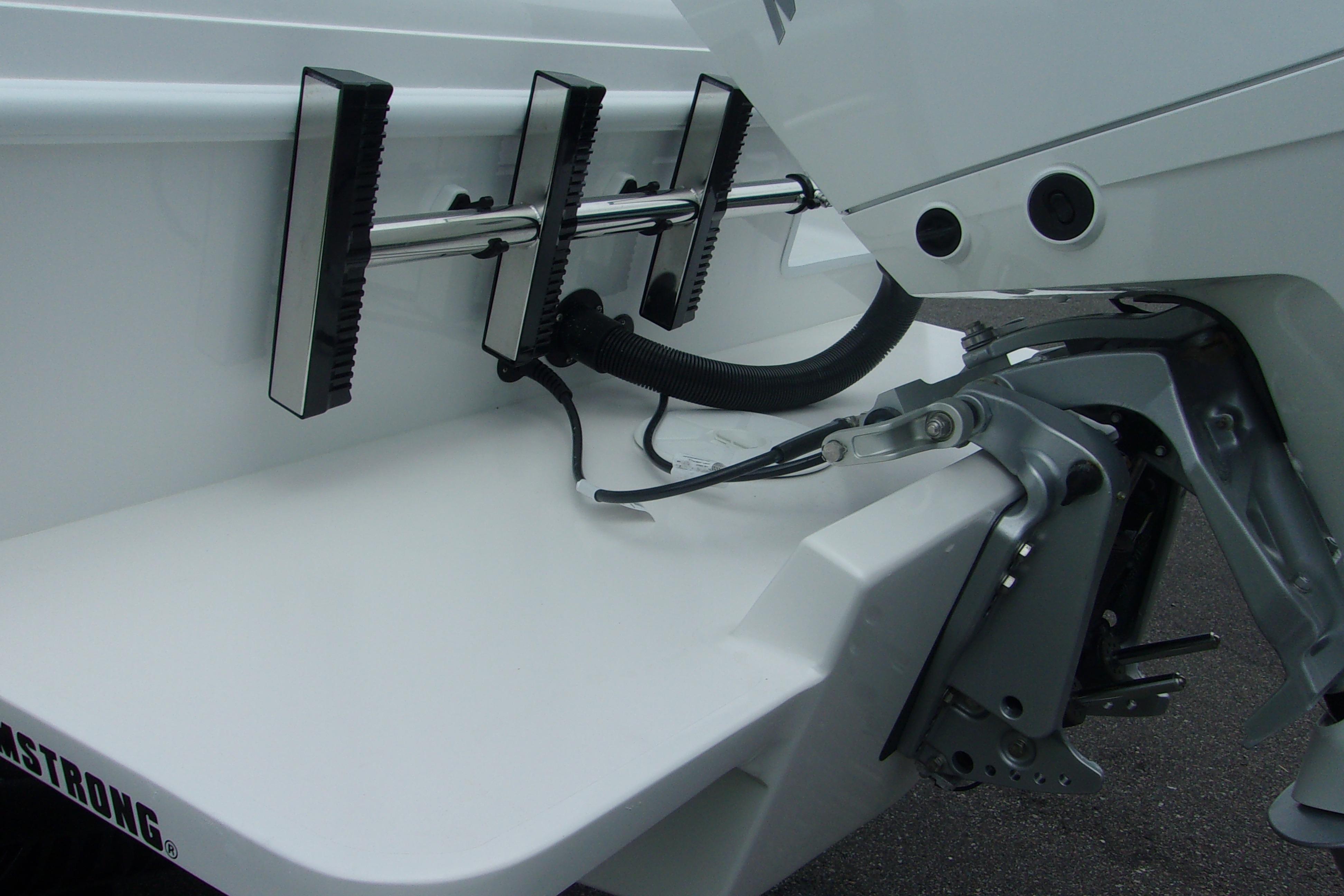 2025 Bluewater 23 T boat transom with motor mount and ladder details.