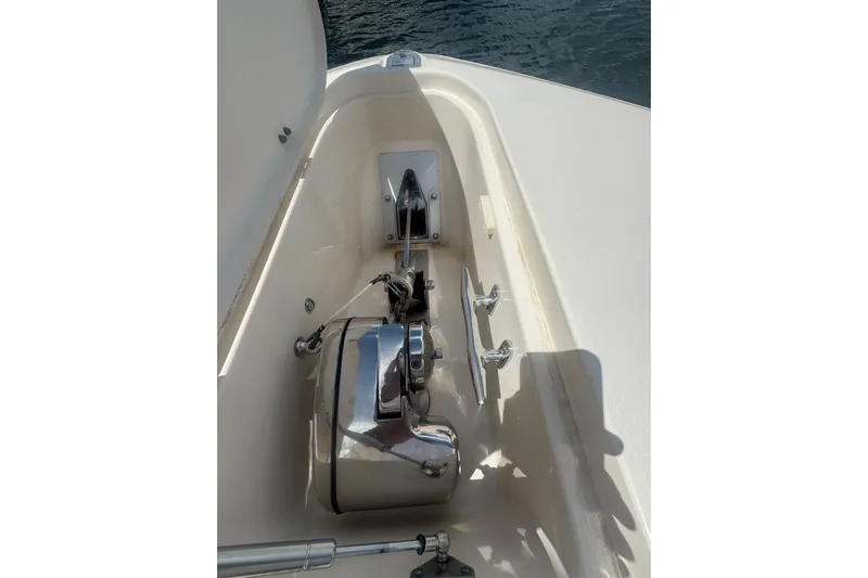  Yacht Photos Pics 2019 Grady-White Canyon 306 boat anchor compartment with stainless steel fittings.