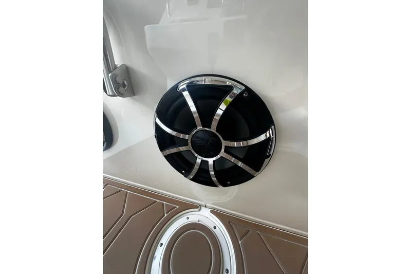  Yacht Photos Pics Speaker on 2019 Grady-White Canyon 306 boat, featuring sleek metallic design.