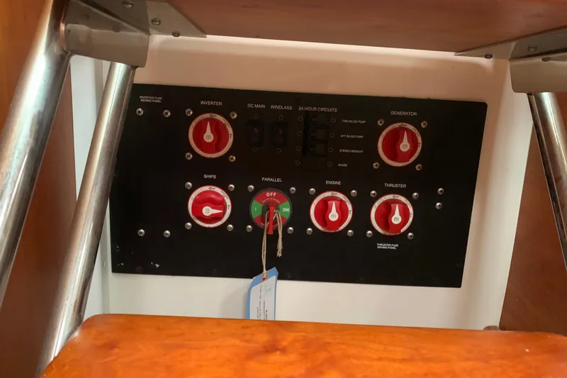 Tranquility Yacht Photos Pics Electrical control panel on a 2008 Back Cove 33 Hard Top Express boat.