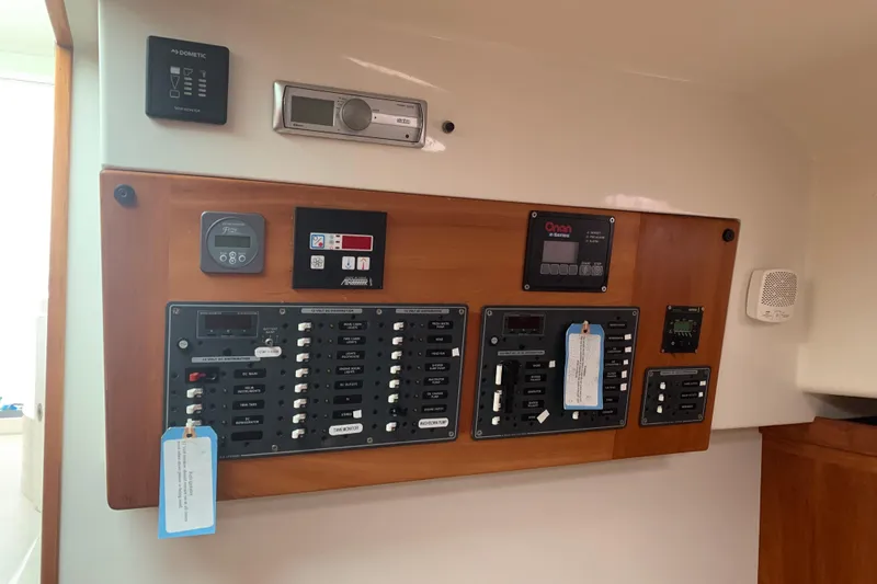 Tranquility Yacht Photos Pics Electrical control panel on a 2008 Back Cove 33 Hard Top Express boat.