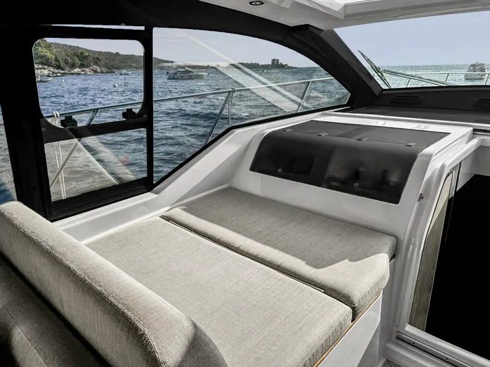  Yacht Photos Pics 2022 Azimut Atlantis 51 yacht interior with scenic ocean view.