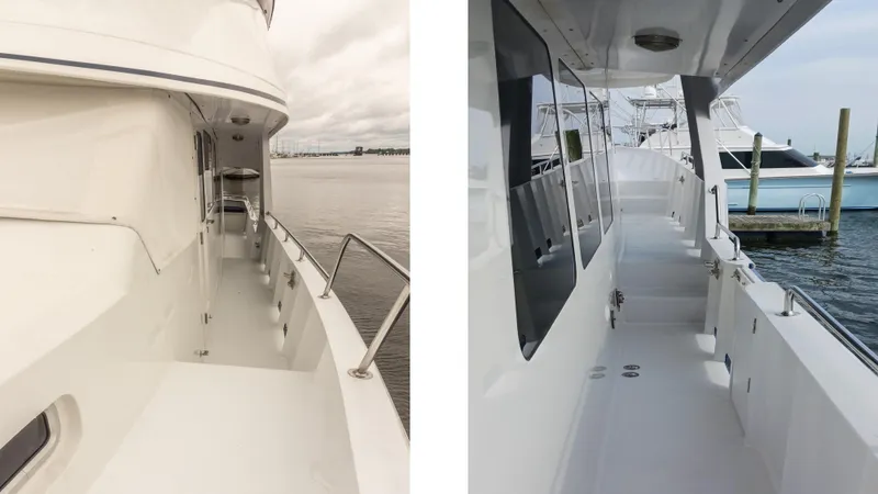  Yacht Photos Pics 2002 Kristen Yachts Pilothouse Explorer 52, exterior deck views by the water.