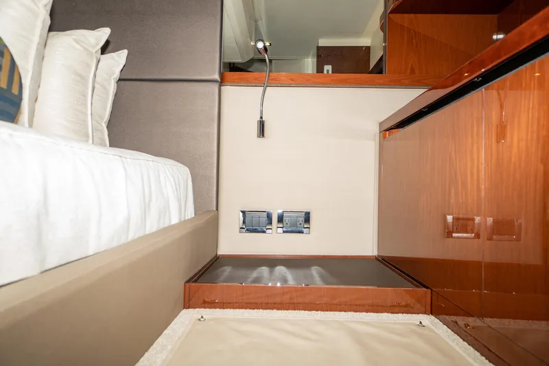  Yacht Photos Pics Luxurious interior of 2017 Sea Ray Sundancer 460 yacht cabin with modern design.