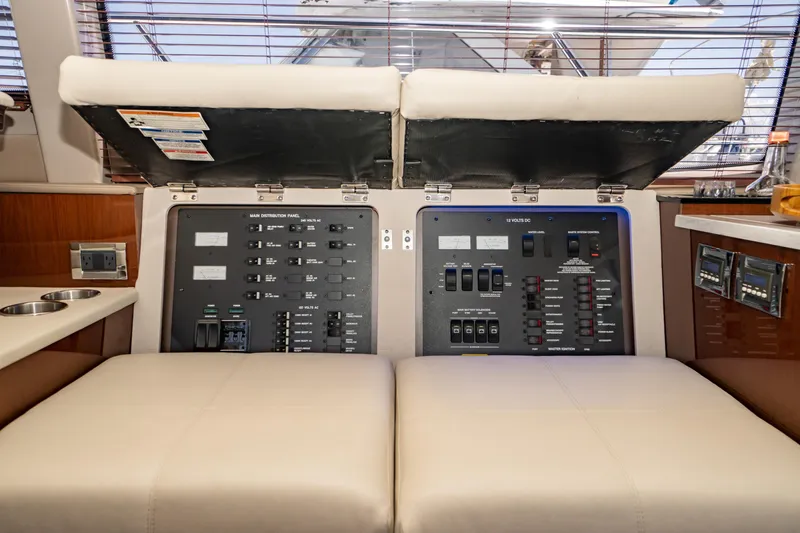  Yacht Photos Pics 2017 Sea Ray Sundancer 460 yacht interior with open electrical control panel.