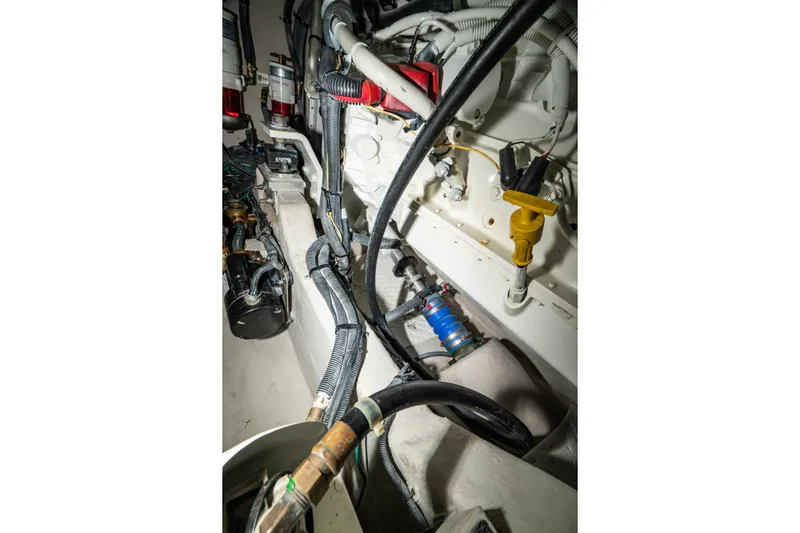  Yacht Photos Pics Engine compartment of 2017 Sea Ray Sundancer 460 with visible wiring and components.