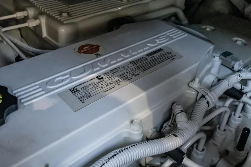  Yacht Photos Pics Engine compartment of 2017 Sea Ray Sundancer 460 with Cummins branding visible.