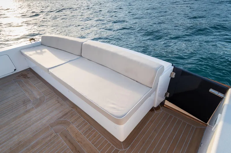 51 Fly Yacht Photos Pics Luxury seating on Toy 51 Fly yacht, 2025 model, with ocean view.