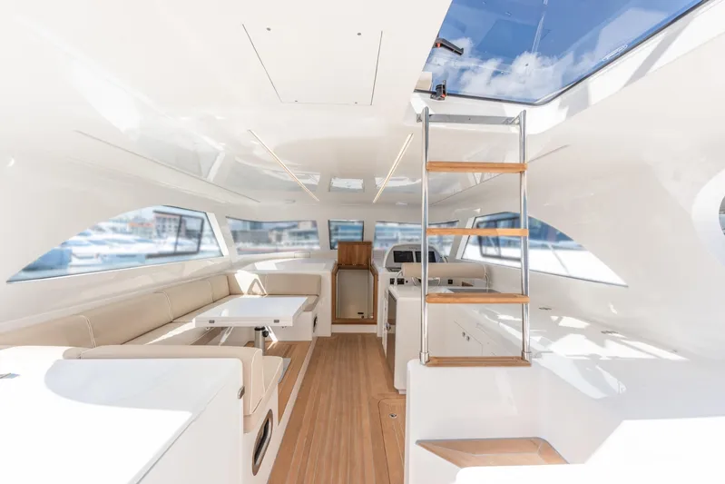 51 Fly Yacht Photos Pics Luxurious interior of 2025 Toy 51 Fly yacht with modern design and ample natural light.