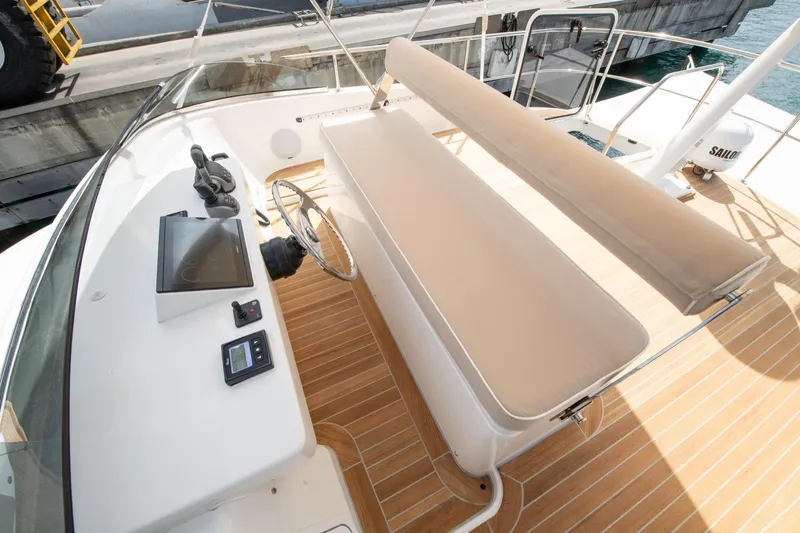 51 Fly Yacht Photos Pics Helm of 2025 Toy 51 Fly yacht with modern controls and seating.
