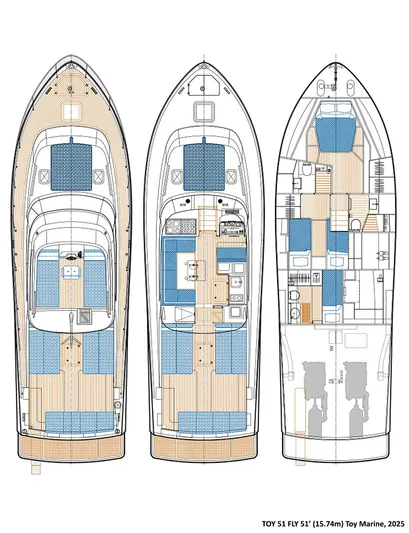 51 Fly Yacht Photos Pics Deck layout of 2025 Toy 51 Fly yacht, showcasing detailed interior and exterior design.