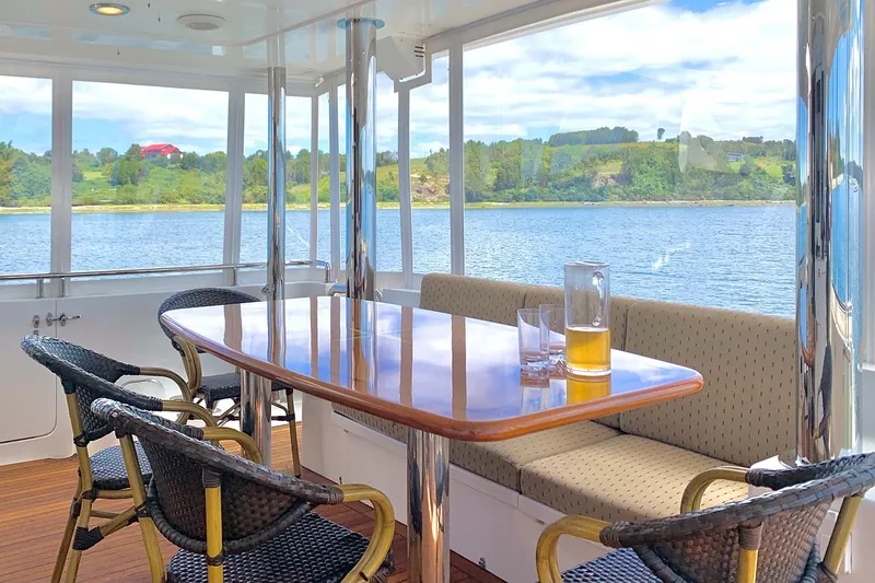 Bravo! Yacht Photos Pics Luxurious 2012 Outer Reef Yachts 700 Motoryacht interior with scenic water view.