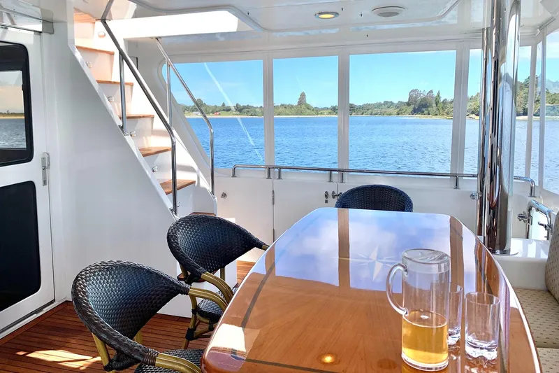 Bravo! Yacht Photos Pics Luxurious 2012 Outer Reef Yachts 700 Motoryacht interior with scenic water view.