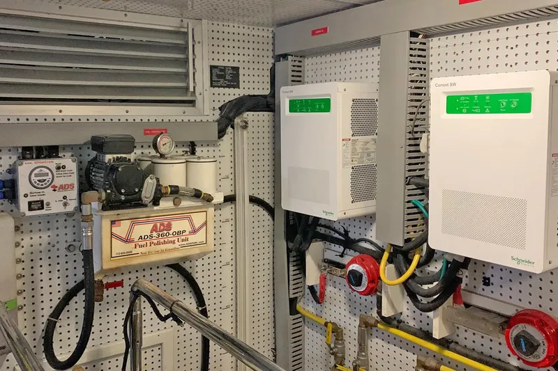 Bravo! Yacht Photos Pics Engine room of 2012 Outer Reef Yachts 700 Motoryacht with fuel polishing system.