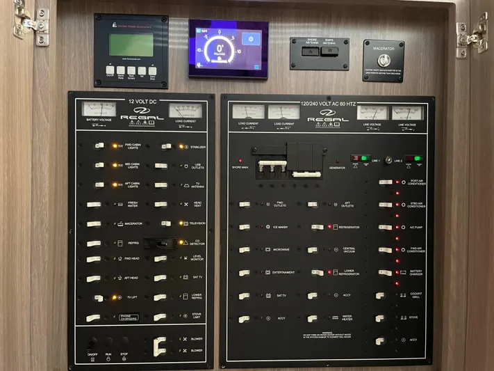 Grateful Yacht Photos Pics Electrical control panel of a 2022 Regal 42 FXO boat.