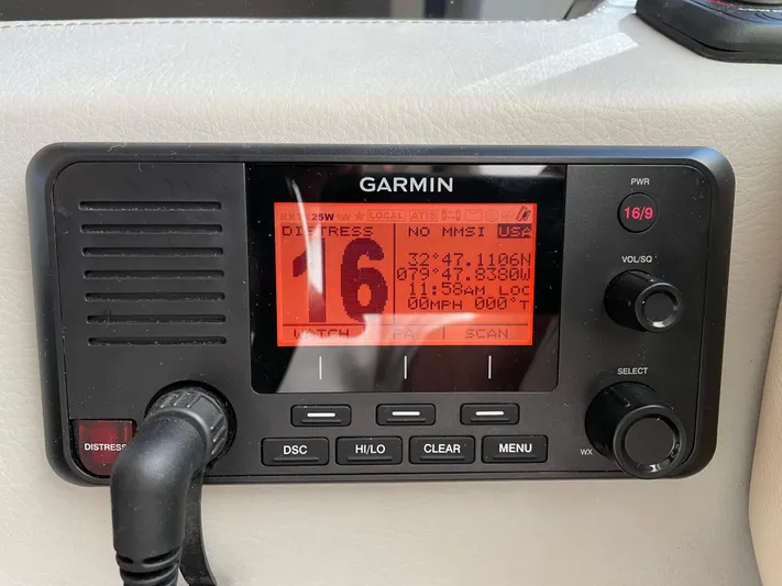 Grateful Yacht Photos Pics Garmin marine radio display on 2022 Regal 42 FXO boat dashboard.
