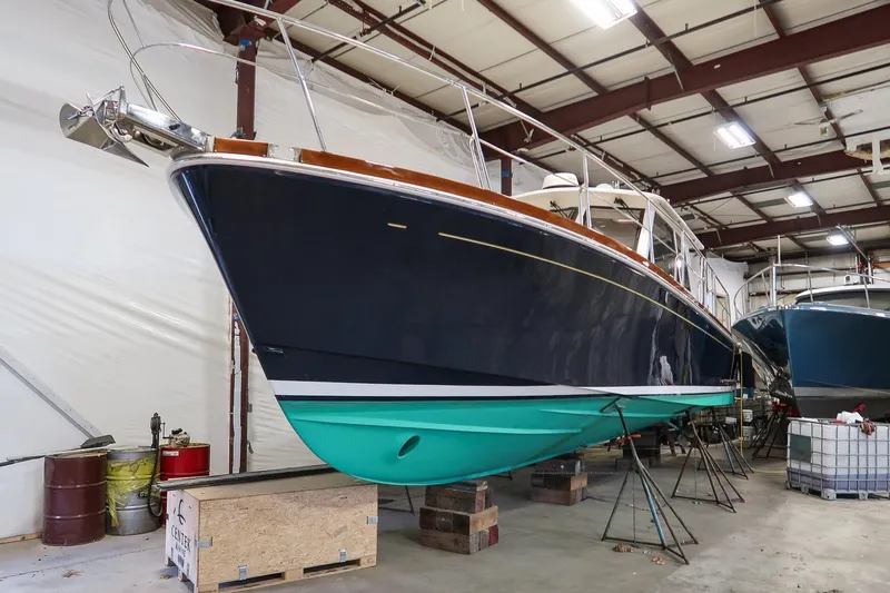 Blue Tang Yacht Photos Pics 2007 Grand Banks 39 Eastbay SX yacht in indoor storage facility.
