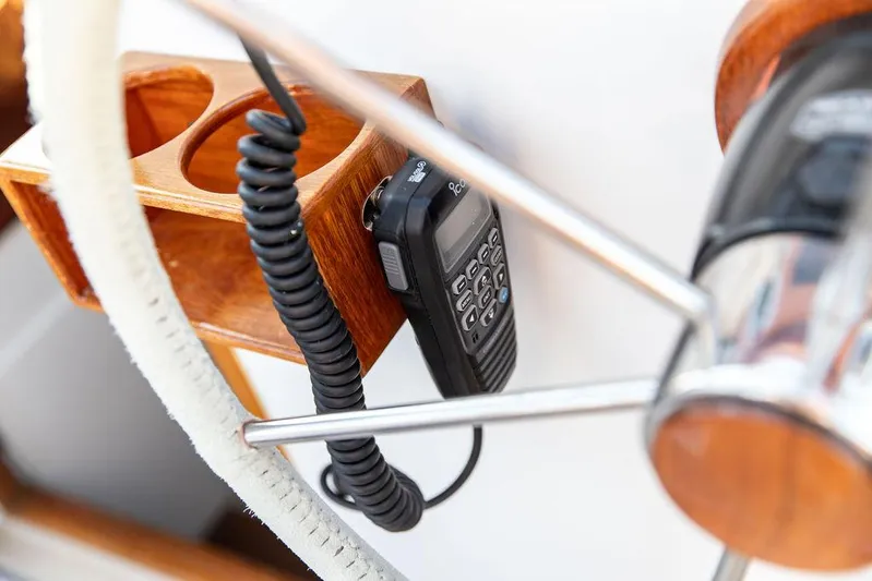 Maruffa Yacht Photos Pics Steering wheel and radio on a 1980 Dyer 29 boat.