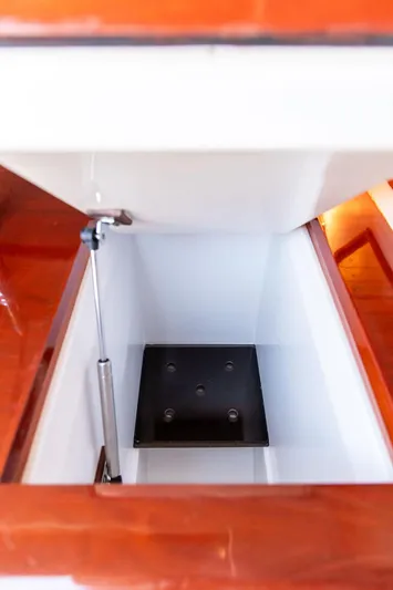 Maruffa Yacht Photos Pics Open storage compartment on 1980 Dyer 29 boat with hydraulic lift.