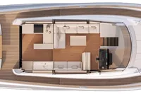 Top view of 2026 Solaris Power 60 yacht interior layout with modern furnishings.
