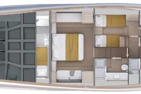 Interior layout of 2026 Solaris Power 60 yacht, featuring bedrooms and bathrooms.