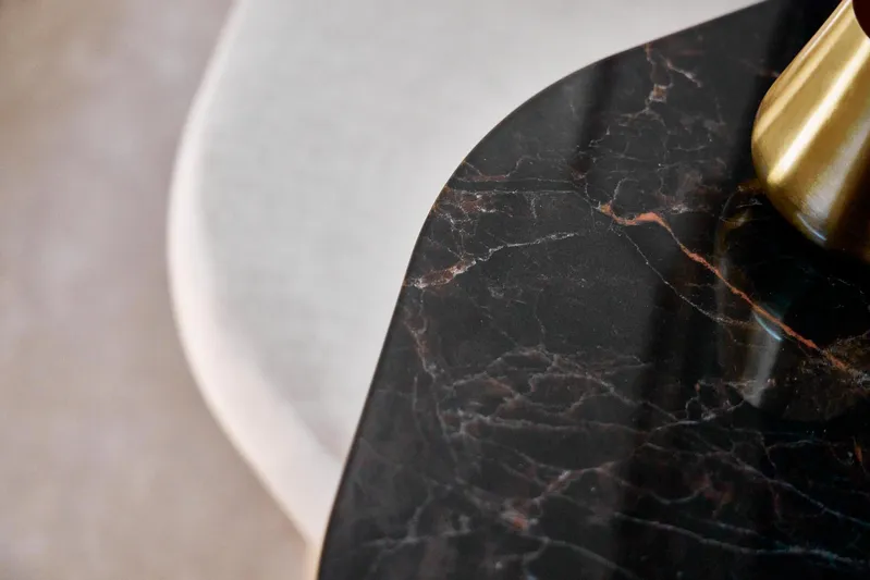  Yacht Photos Pics Luxurious black marble surface with gold accents, Prestige F 4.9, 2025 model.