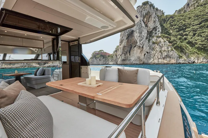  Yacht Photos Pics Luxurious Prestige F 4.9 yacht interior with ocean view, 2025 model.